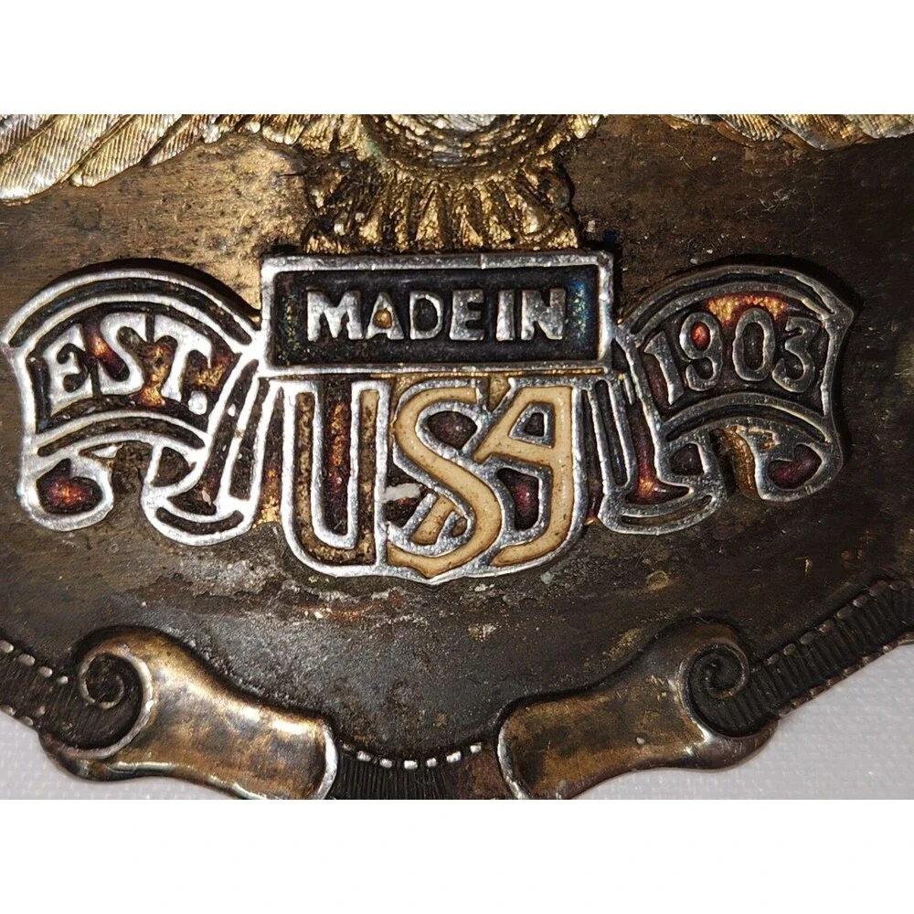 Vintage Harley Davidson Made in USA Eagle Est 1903 Brass Belt Buckle 1970's